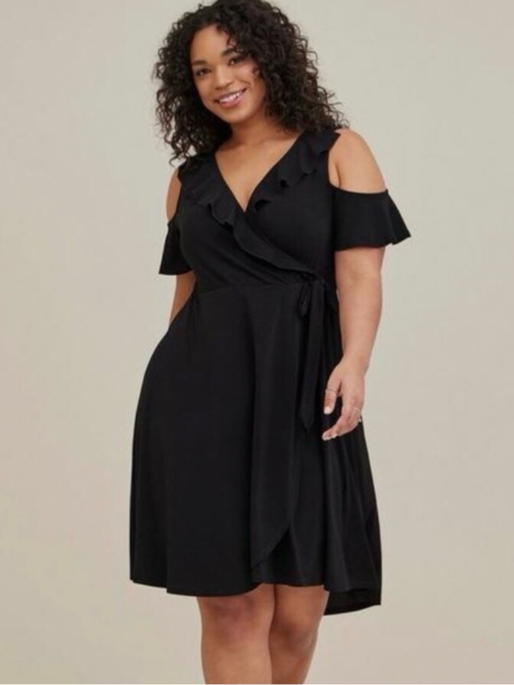Torrid Black Studio Knit Cold Shoulder Mini Wrap Dress Size 2X